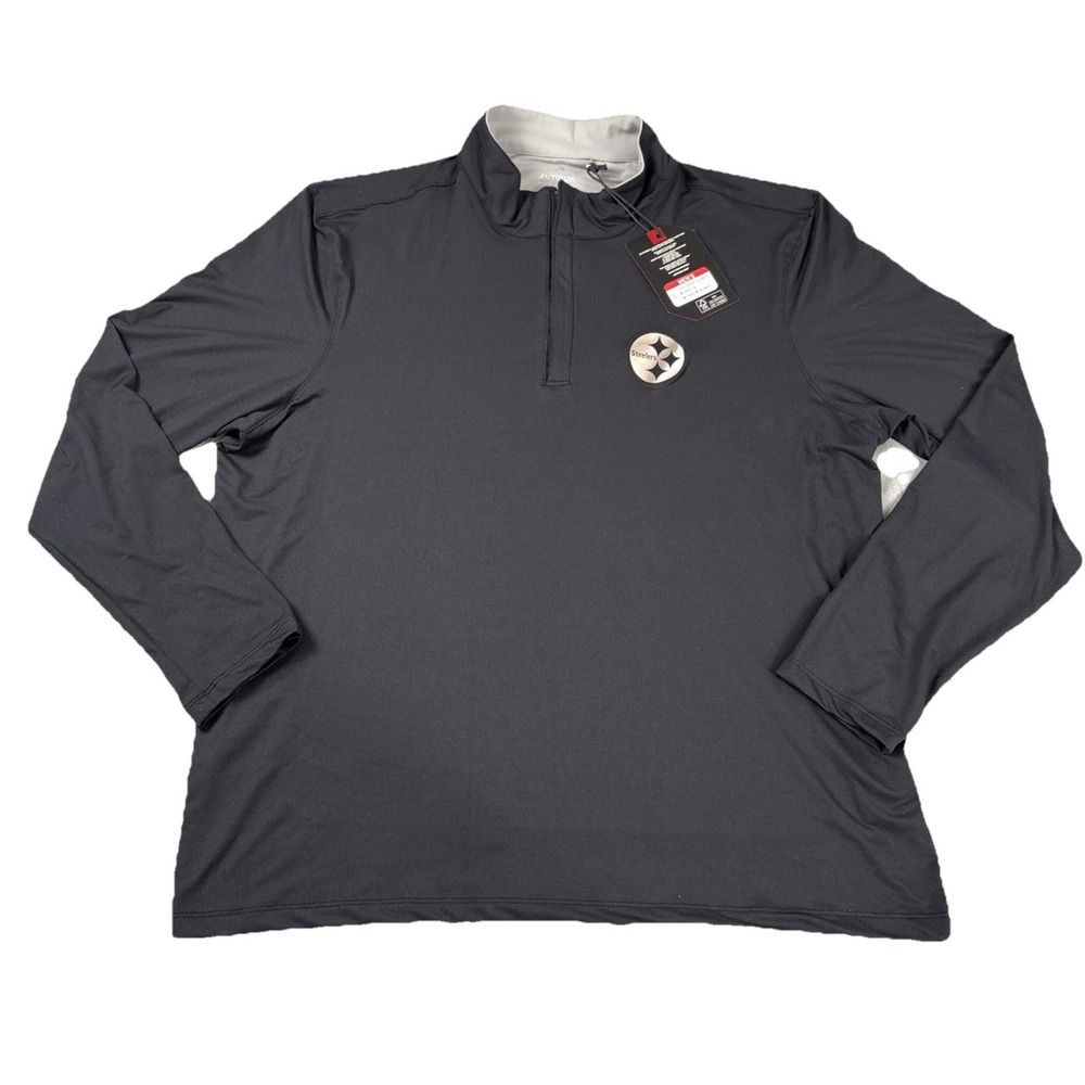 Men's Antigua Black Pittsburgh Steelers Reprocess Quarter-Zip Top - Large L